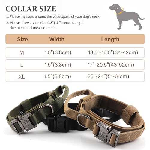 Tactical Dog Collar, Adjustable Military Training Nylon Dog Collar with Control Handle and Heavy Quick-Release Metal Buckle for Small Medium Large Dogs, Black L