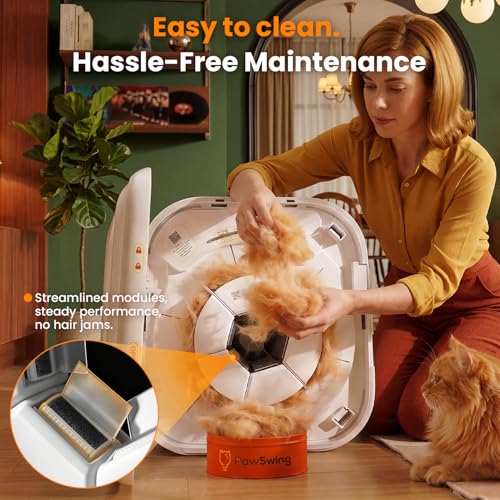 PawSwing Cat Self Groomer Neo with 360° Skin Friendly Brush Self Cleaning Automatic Fur Collection Grooming House for Hairball Control and Shedding Relief Autocomb Cat Auto Grooming Box for All Cats