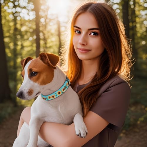 HEELE Dog Collar, Adjustable Soft Dog Collar for Small Medium Large Dogs,Sunflower Floral Patterned Puppy Collars with Quick Release Buckle Sunflower Green S Length 9.84''-14.96'