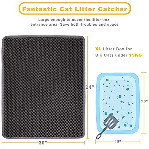 Cat Litter Mat 30" x 24" LARGE Size, Urine Proof Waterproof Sleeping Pad, Premium EVA No Phthalate, Washable Easy Clean, Trapping for Litter Box Anti Tracking Kitty Mats Gray