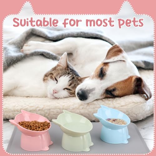 3 Pcs Elevated Cat Bowls 15°Raised Cat Food Bowl with Silicone Mat Whisker Friendly Anti Vomiting Cats Dishes Pet Food and Water Bowls for Indoor Cats Kittens
