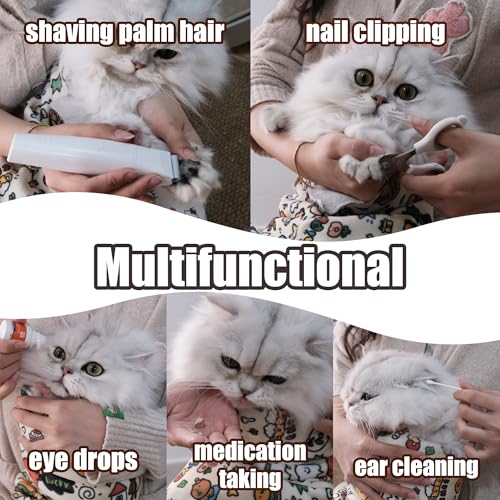 CKNCY 27.6" Cat Grooming Wrap Cat Wrap for Cutting Nails Cat Restraint for Nail Clipping Cat Swaddle Wrap Cat Burrito Wrap L(Within 15lbs) Anti-Scratch Anti-Escape Multifunctional Pet Tool