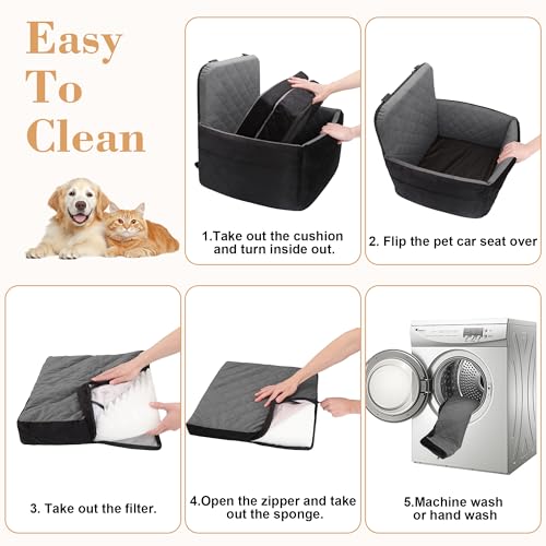 Dog Car Seat for Small/Medium Dogs,Pet Dog Booster Car Seat Puppy 15-35 lbs with Soft 4+2in Detachable Pads Detachable Elevated Cushion and Washable Cover Safety Belt Storage Pockets Easy to Install