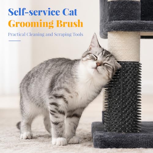 Hey-brother Cat Tree, 74 inches Multi-Level XL Large Cat Tower for Indoor Cats with Three Cat Condos, Two Large Top Decks and Cat Hairbrushfor Kittens, Cats and Pets, Smoky Gray MPJ035-MG
