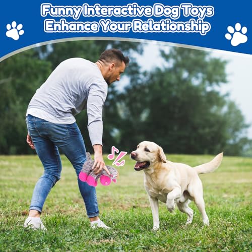 loncoldy Plush Chew Toys for Large Dogs, Tough Crinkle Stuffed Animal Squeaky Interactive Toys for Small Medium Large Dogs, Keep Them Busy, Big Pet Toys