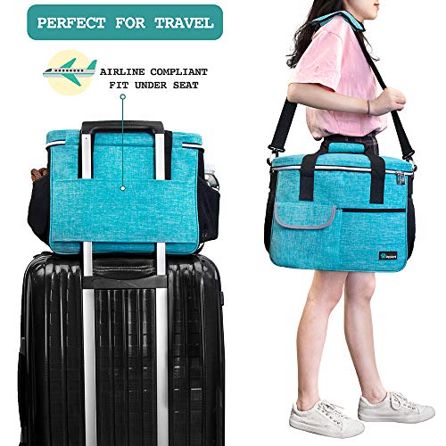 PetAmi Dog Travel Bag, Travel Pet Bag Organizer, Dog Food Travel Bag with Container Collapsible Bowls, Pet Travel Supplies Gift Accessories for Weekend Camping, Puppy Cat Diaper Bag, Teal Blue Medium