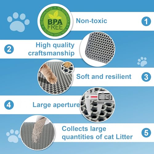 Xuanyaente Double Layer Honeycomb Ultra Soft Cat Litter Mat - 23.4" x 14.7", BPA-Free, Upgraded Non-Slip & Urine-Proof Bottom, Durable & Easy Clean, Gray Pack of 1