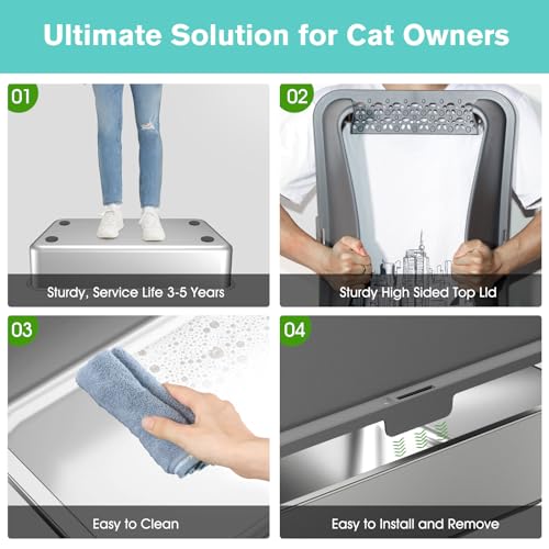2PACK Stainless Steel Cat Litter Box with High Sides Lid, Extra Large XL Litter Box for Big Cats, Metal Kitty Litter Boxes with Anti-Leakage Enclosure,Non-Stick,Odorless,Scoop Included