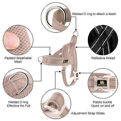 Plutus Pet No Pull Dog Harness with Breathable Mesh Padded, Adjustable Reflective Escape Proof Dog Harness, Quick Fit Dog Vest Harness for Small Medium Large Dogs(L, Beige)