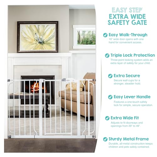 Regalo Safety 29-49" Easy Step Extra Wide Baby Gate for Doorways & Bottom of Stairs, Pressure Mounted Safety Gate with Door for Babies, Toddlers & Pets, White