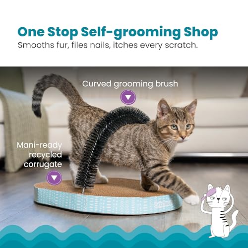 Catstages Scratch & Groom Cat Scratcher with Removable Curved Brush for Self-Grooming Station, Orange