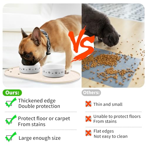 KPWACD Pet Feeding Mat for Dogs and Cats, Silicone Dog Placemat Non-Slip Waterproof Bowl Mats Prevent Food and Water Overflow, High-Lips Puppy Dish Tray Mat Suitable for Large Medium Small Pets, Beige