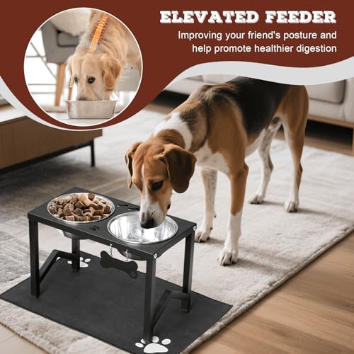Flodomix Elevated Dog Bowls, Metal Raised Dog Bowl Stand with 2 Thick 58oz Stainless Steel Food Bowls & Non-Slip Mat - 11.8" Tall for Medium/Large Breeds