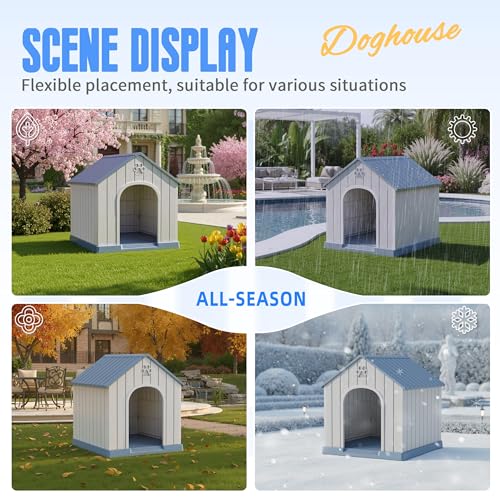 DRATO Large Dog House Indoor Outdoor Waterproof,Puppy Shelter with Air Vents and Elevated Floor,Sturdy Dog Kennel for Small to Large Sized Dogs, Easy to Assemble (Blue, 38.62×36.26×38.07 Inches)