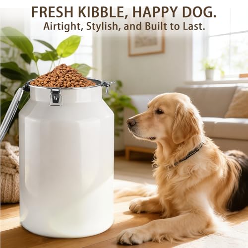 Aloxina Dog-Cat Food Storage Container 45 lb/48 Qt, Large Stainless Steel Pet Food Bin with Airtight Lid & Scoop Included, Durable 304 Metal Storage for Dogs & Cats