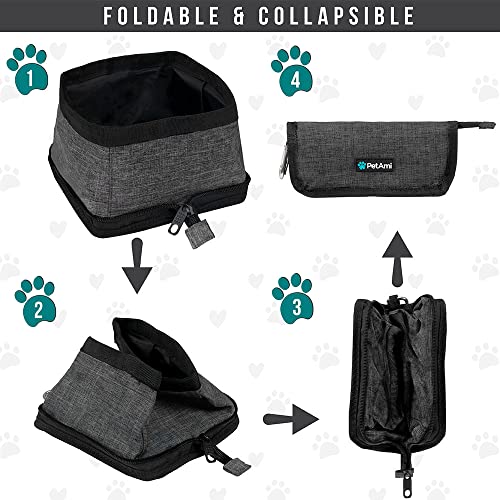 PetAmi Collapsible Dog Bowls 2 Pack, Food and Water Bowls Travel Set, Portable Pet Dish No Spill, Foldable Lightweight BPA Free Leakproof Bowls, Camping Hiking Walking Outdoor Gear Accessories, Blue