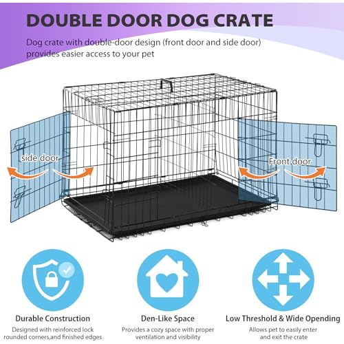 BestPet | Dog Crate | 48" | Black | Foldable Metal Kennel with Double Doors, Secure Slide-Bolt Latches, Leakproof Tray | Portable Dog Cage for Large Breeds | for Travel, Indoor & Outdoor Use