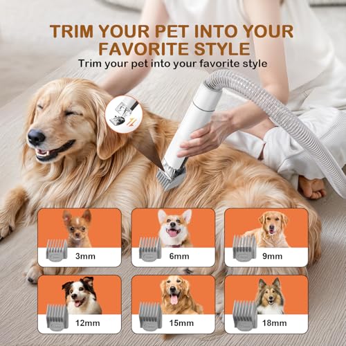 Ozumek Dog Grooming Vacuum, Dog Grooming Kit with Pet Clipper Nail Grinder, 6 Pet Grooming Tools（Mahogany）