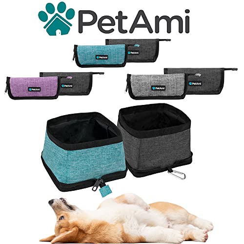 PetAmi Collapsible Dog Bowls 2 Pack, Food and Water Bowls Travel Set, Portable Pet Dish No Spill, Foldable Lightweight BPA Free Leakproof Bowls, Camping Hiking Walking Outdoor Gear Accessories, Blue