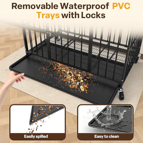 Docagt 48 Inch Heavy Duty Dog Crate Steel Escape Proof, Indoor Double Door High Anxiety Cage, Removable Tray, Large Dog Kennel with Wheels, XL XXL