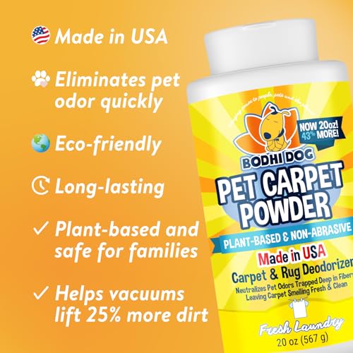 Bodhi Dog Natural Carpet Deodorizer Powder - Dry Pet Smell Eliminator & Urine Odor Remover - Loosens Fur & Dirt - Plant-Based Room Freshener for Vacuuming Home - Fresh Laundry (Pack of 1)