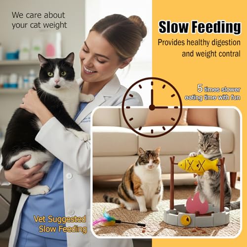 PetPals Cat Slow Feeder, Treat Dispenser - Interactive Cat Puzzle Toy for Small Pets & Kittens, Mental Stimulation Pet Food Feeding Toy, Dry Food Dispensing Cat Toy
