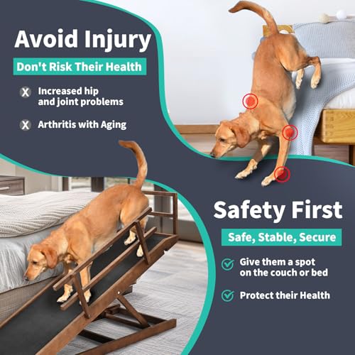 Dog Ramp for Couch, 5-Level Adjustable Wooden Pet Ramp for Bed & SUV, Adjustable Height 15.7"-23.6",Folding Non Slip Dog Ramps for Small Large Senior Dogs & Cats - Furniture Quality