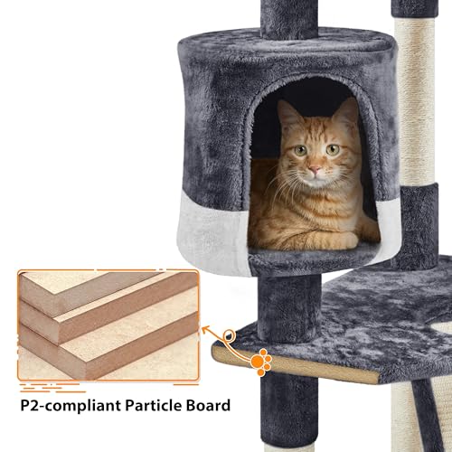 Yaheetech 79in Multi-Level Cat Trees Indoor Cat Tower with Sisal-Covered Scratching Posts, Plush Perches and Condo for Kittens, Cats and Pets - Dark Gray and White