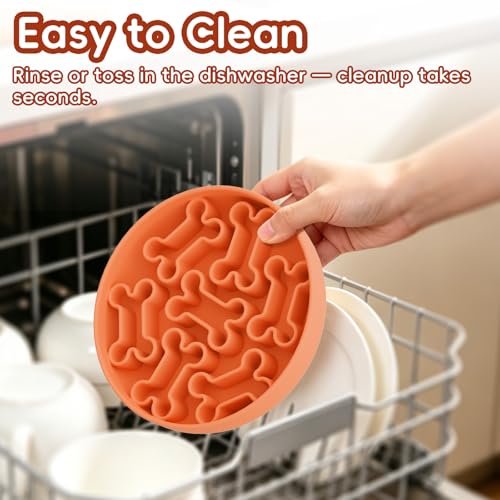 AXEFUN Silicone Slow Feeder Dog Bowl – Orange Bone Pattern | Food-Grade Non-Slip Dog Dish for Anti-Bloat, Fast Eating Prevention, 7.5” x 1.5”, Dishwasher Safe