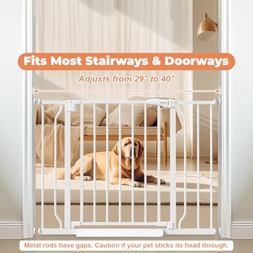 Cideny Baby Gate No Drilling, 29"-40" Auto Close Dog Gate Indoor for Doorways & Stairs, Pressure Mounted Adjustable Pet Gate, Easy Walk Through Child Gate for Children & Pets Stroller Friendly, White