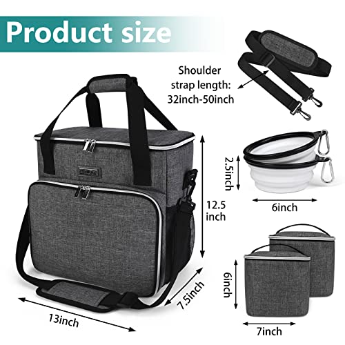 BAGLHER Dog Travel Bag, Pet Travel Bag (ALL Pet Travel Supplies), With 2 Pet Food Containers and 2 Collapsible Silicone Bowls; Essential Kits for Pet Travel Grey
