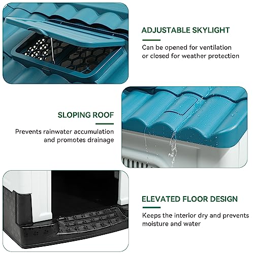 YITAHOME 41.3'' Folding Large Dog House, Weather Resistant Doghouse with Adjustable Skylight and Elevated Base, Outdoor Indoor Pet House for Small to Large Dogs (41.3''L*34.6''W*39''H)