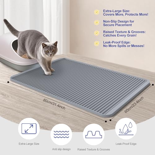 Filmicy Silicone Cat Litter Mat - 31' x 23' Waterproof Large Kitty Mat, Non-Slip, Durable, Easy Clean & Washable Cat Litter Tray Mat for Scatter Control