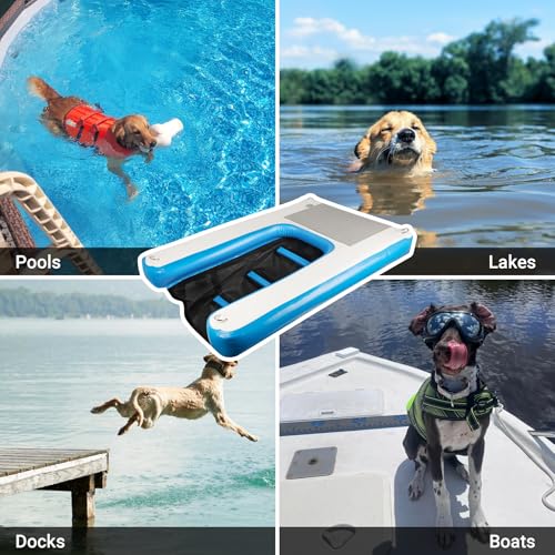 Toriexon Inflatable Water Ramp for Dogs 60" L x 40" W - Durable, Puncture-Resistant Surface Ensures Safe and Easy Access to Water for Dogs Up to 230 Pounds, Perfect for Pools, Lakes, and Beaches