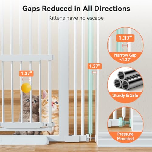 COMOMY 55.1" Extra Tall Pet Gate for Cats, Extra Wide Cat Gate with Adjustable Cat Door, Pressure Mounted Easy Walk Through Pet Gate with Door for Stairs, Doorways, Kitchen(White, 29.5-40.6")