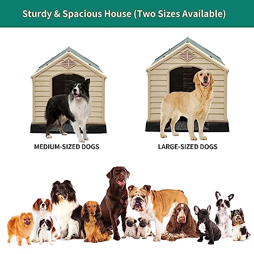 YITAHOME 41'' Large Dog House, Weather Resistant Doghouse for Outdoors Indoors w/Easy Assembly Dog Kennel, Air Vents and Elevated Floor (41''L*38''W*39''H, Gray+Brown)