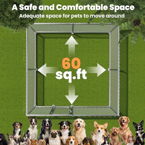 barlb 7.8' x 7.8' Heavy-Duty Outdoor Dog Kennel with Waterproof Cover, UV-Resistant Roof, Secure Locking Mechanism for Large Dogs, Metal Enclosure for All Weather Conditions(90x90x63IN)