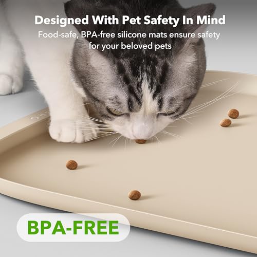 PETLIBRO Cat Food Mat, Silicone Dog Food Mat for Feeder & Fountain, Waterproof Pet Bowl Mat with Raised Edge Spill Protection, Non-Slip Feeding Mat for Cats & Dogs, 22'' x 16.5'', Ivory