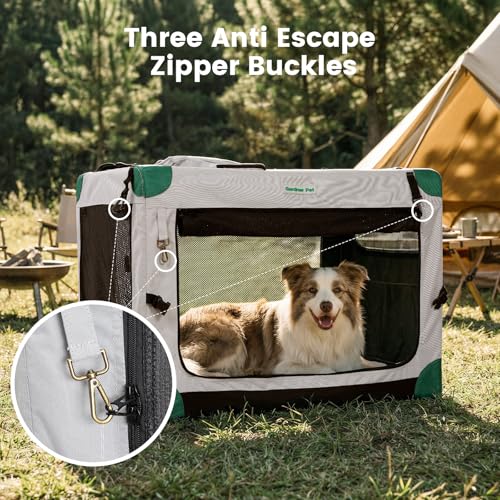Gardner Pet Soft Collapsible Dog Crate - 36 Inch Portable Travel Dog Crate for Medium/Large Dogs Indoor & Outdoor, 3-Door Pet Crate with Durable Mesh Windows & Storage Bag, Grey
