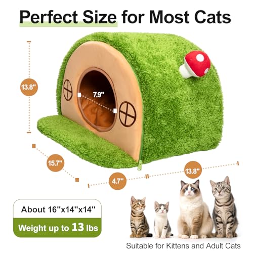 Mellownido Cat House for Indoor Cats - Cute Cat Bed Cave, Tree Hole Cat Bed Tent for Kittens and Small Medium Pets with Removable Washable Cushion & Anti-Slip Bottom, Enclosed Kitten Bed Hideaway