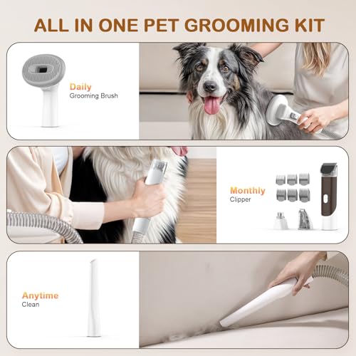 Ozumek Dog Grooming Vacuum, Dog Grooming Kit with Pet Clipper Nail Grinder, 6 Pet Grooming Tools（Mahogany）