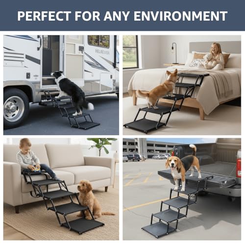 Oiilores Foldable Dog Stairs for Large Dogs - Extra Wide Pet Ramp for Cars, SUV, Non-Slip Surface, Supports Up to 250 Lbs, 5 Steps