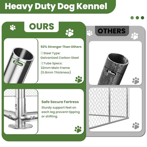 barlb 7.8' x 7.8' Heavy-Duty Outdoor Dog Kennel with Waterproof Cover, UV-Resistant Roof, Secure Locking Mechanism for Large Dogs, Metal Enclosure for All Weather Conditions(90x90x63IN)