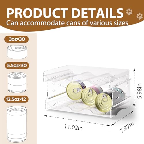 Flenpptly Cat Food Can Organizer, 2-Tier Cat Food Organizer, Transparent Can Organizer for Pantry, Canned Food Organizer Holds 30 (3oz) Cans, Pantry Can Organizer (2-Tier)