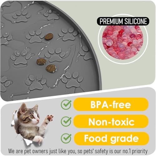 AVYDIIF Pet Feeding Mats for Food and Water, Waterproof Anti-Slip Placemats for Dog Cat Bowl, 1 Pack Silicone Pet Food Mat, Dishwasher Safe 10.9 × 10.9 (1 Pack, Grey)