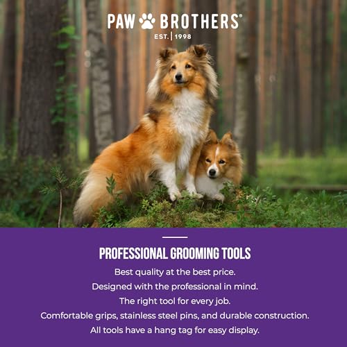 RYAN'S PET SUPPLIES Paw Brothers 20 Blade Medium Double WideDematting Undercoat Rake for Dogs and Cats, Professional Grade, Dog Shedding Brush, Stainless Steel Blades, Rounded Gentle Teeth