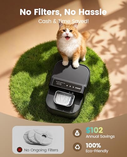 oneisall Wireless Filterless Cat Water Fountain, Separate Clean and Dirty Water Pet Fountain with Stainless Steel Bowl, 3.5L/118oz Quiet No Filter Smart FreshFill Automatic Cat Water Dispenser, Black