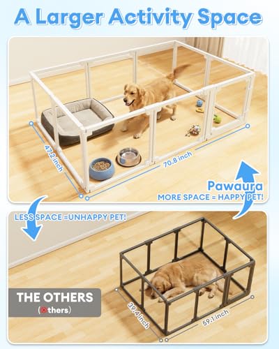 Pawaura Clear Acrylic Dog Playpen Indoor,Tool-Free Assembly & Easy Clean,24 in Puppy Playpen with Door for Small Dogs/Cats/Rabbits/Pigs/Ferret,Indoor and Outdoor Use,10 Panels(White)