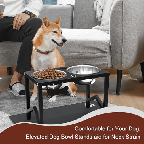Flodomix Elevated Dog Bowls, Metal Raised Dog Bowl Stand with 2 Thick 58oz Stainless Steel Food Bowls & Non-Slip Mat - 11.8" Tall for Medium/Large Breeds
