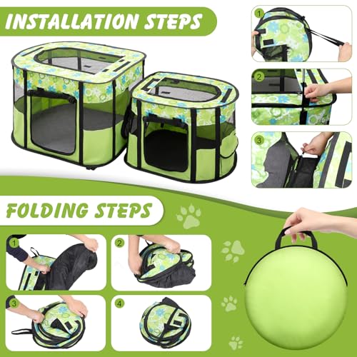 Portable Cat Playpen with Separate Areas, Foldable Indoor Outdoor Cat Enclosure, Portable Pet Tent for Kittens and Small Animals, Collapsible Tent Kennel Cage House with Tent Pegs and Carry Bag